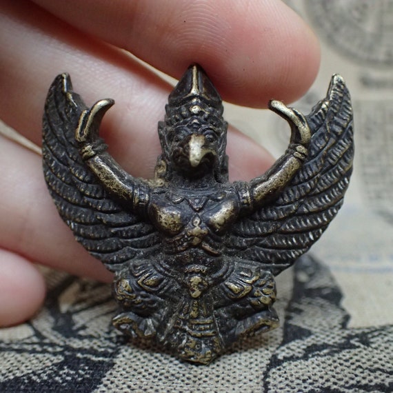 Brass Garuda Bird Deity Amulet Statue Thailand Art for Good Luck