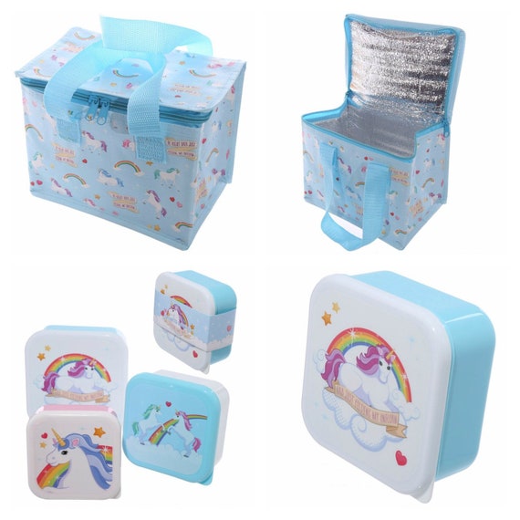 4PC Colourful Rainbow Blue Sky Unicorn Design Lunch Bag and X3