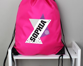 Personalised Children PE Kit Bag for School - Pink Swimming Bag for Primary School - Girls Dance School Gym Bag - PE Drawstring  School Bag