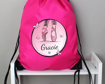 Personalised Pink Ballet Kit Bag  Gym Bag PE Bag - Girls Personalised Drawstring - Girls PE Kit Bag - Pink Gym Bag - Girls Swimming Bag