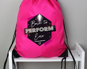 Personalised Black and Pink Girls Kit PE Gym Kit Bag for School = Girl's PE Drawstring Sports Bag - Personalised PE Kit Bag for School  -