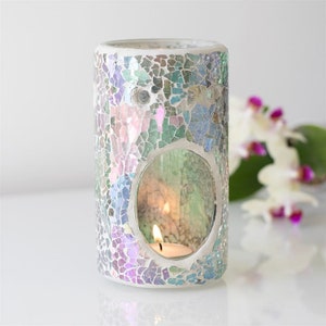 Beautiful Iridescent Glass Mosaic Oil Burner Candle Holder, Essential Oil Aroma Burner,  Tea Light Candle Holder, Home Decor, Birthday Gift