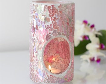 Decorative Lamp for Gifts /& Home Decoration Ivory//Silver WHOLE HOUSEWARES 4.9X5.7 inch Mosaic Glass Fragrance Warmer Electric Wax Warmer