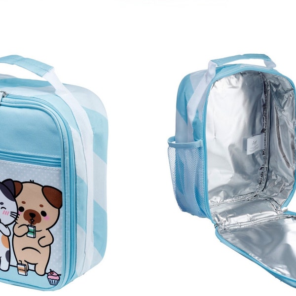 Cute Animals Kids Lunch Bag Box for School, Children Carrier Lunch Box, Portable Insulated Lunch Box, 5PC Matching Lunch Set for Girls Boys