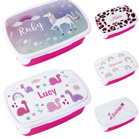 Personalised Lunch Box for Girls Dinosaur Unicorn Pink School 