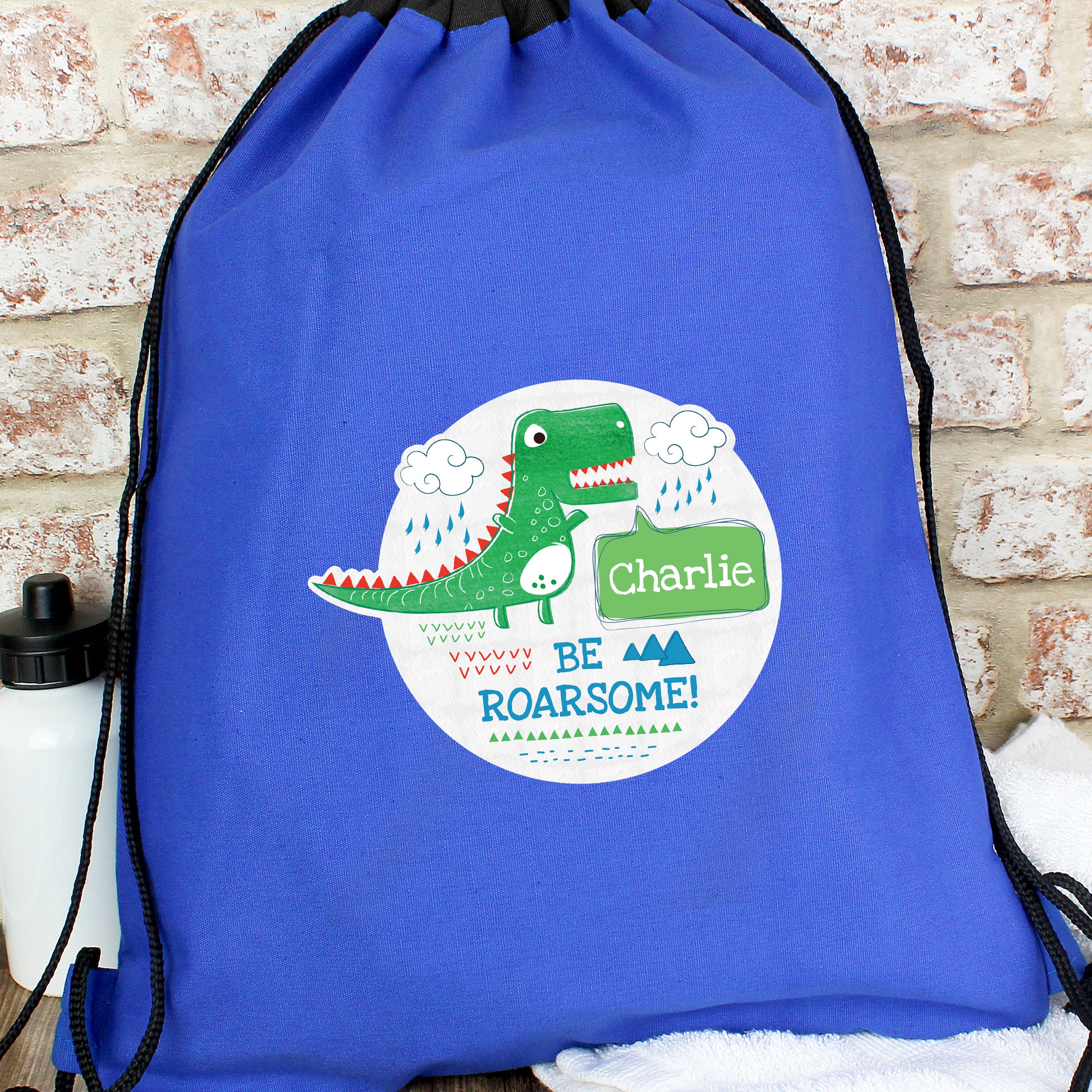 Boys Personalised Dinosaur PE Kit Bag for School Boys Blue Swim