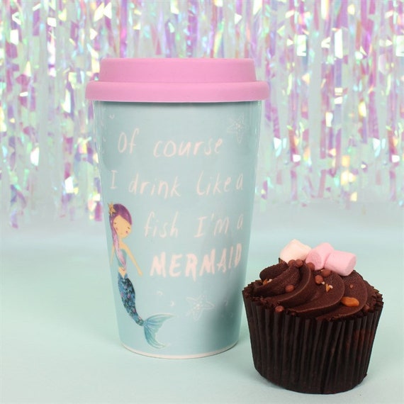 Mermaid Lunch Ceramic Thermal Insulated Travel Mug Drinking Cup for Hot  Cold Drinks With Lid for Work School Home Birthday Gift for Girls 