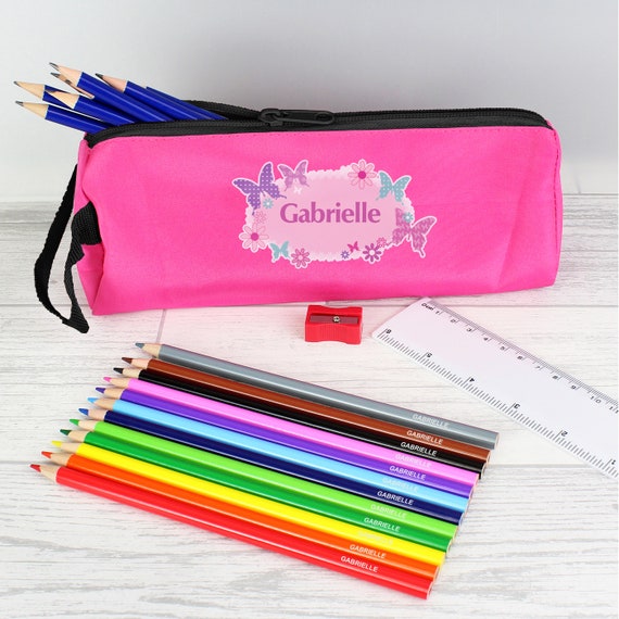 Personalised Girls Pink Pencils Case Set for School - 23PC Stationery Set  for Girls - Any Name - Girls Pencil Case for School Nursery