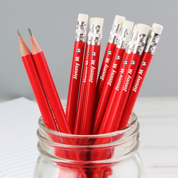 Personalised Red Pencils With Eraser Any Name Pencil With Rubber on the End  Pencils for School Red Football Kids Pencils 