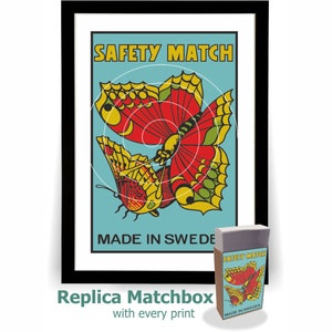 Swedish Butterfly Matchbox label print + Replica Matchbox