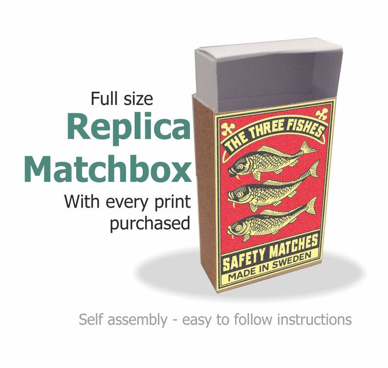 Three Fishes Swedish Matchbox Label Print + Replica Matchbox - Etsy