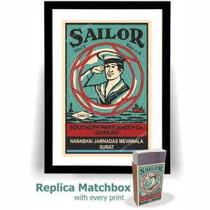 Sailor Indian Matchbox Label Print + Replica Matchbox