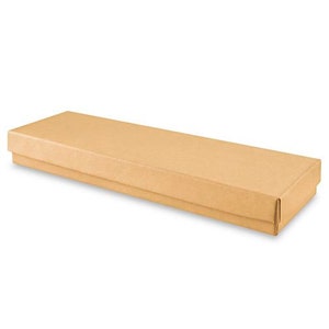 Long Brown Kraft Gift Box, 8 x 2 x 7/8" Add on Note for Present, Bookmark Book Mark Watch White Cotton insert Rectangle Rectangular skinny 1