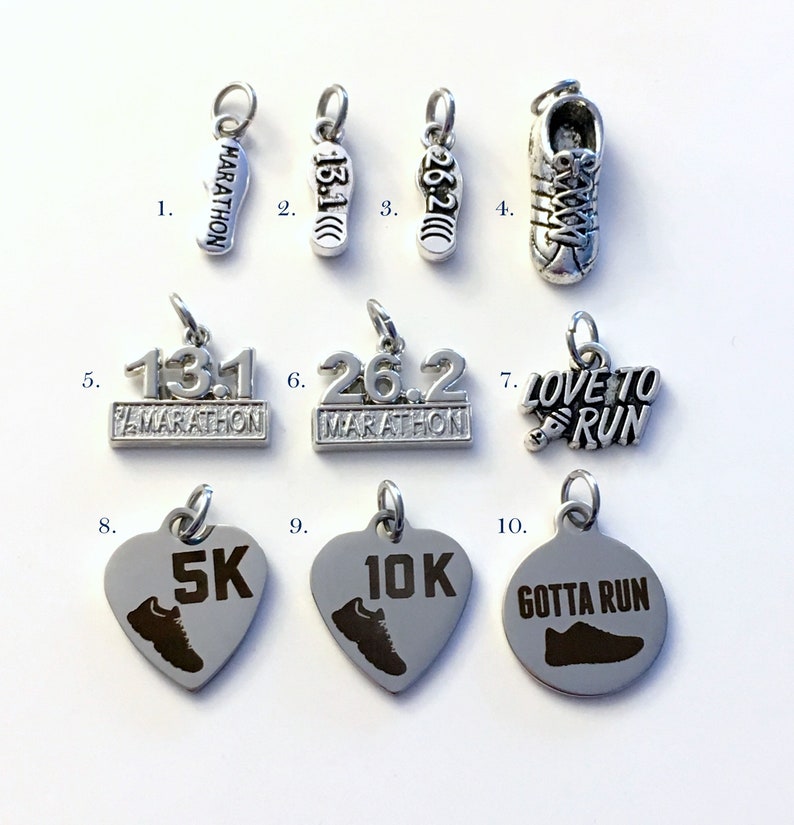 Add a Running charm, Sneaker 13.1 Marathon 26.2 Shoe 5K 10K Gotta Run Love to Run pendant Silver for Bookmark Book mark personalized add on image 1