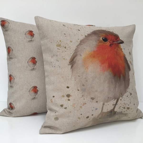 Red Robin Cushion Cover Natural Linen Look Fabric