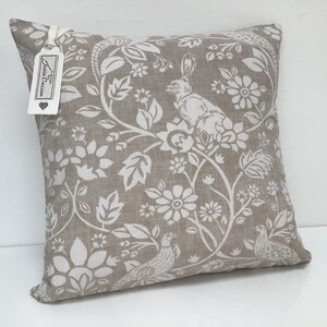 Rabbit Hare Pheasant Cushion Cover Vintage Country Linen Look Fabric DOUBLE SIDED