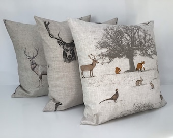Stag Deer DOUBLE SIDED Cushion Cover Glencoe Tatton Fox Pheasant Fabric