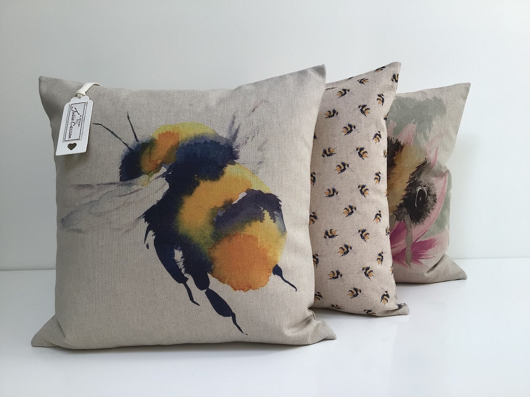 Yellow Bumble Bee Cushion Cover Natural Linen Look Fabric - Etsy UK