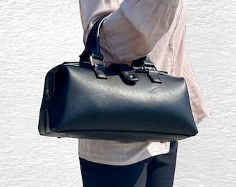 Retro Vegan Leather Top Handle Purse, Frame Barrel Bag Crossbody