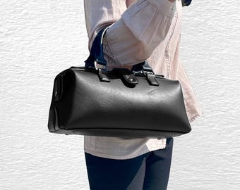 Retro Vegan Leather Top Handle Purse, Frame Barrel Bag Crossbody