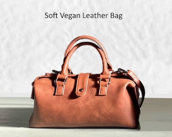 Vegan Leather Doctor Bag Purse: Vintage Style Crossbody Handbag For Women