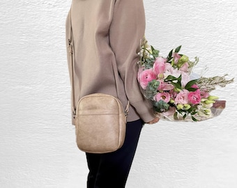 Vegan Small Crossbody Bag, Textured Compact Vegan Leather Purse Women's