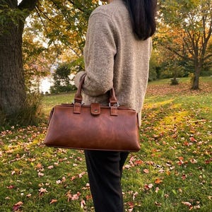 Vegan Leather Boston Bag: Top Handle Purse Crossbody, Vintage Style