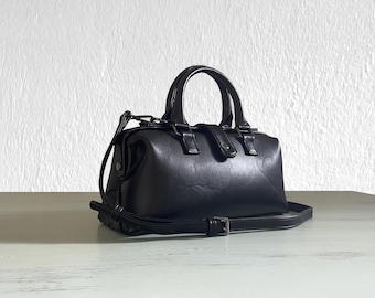 Y2K Vegan Leather Doctor Bag, Frame Crossbody Top Handle Boston Purse