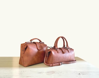 Vegan Leather Crossbody Bag Medium Brown: Soft Faux Leather Doctor Handbag