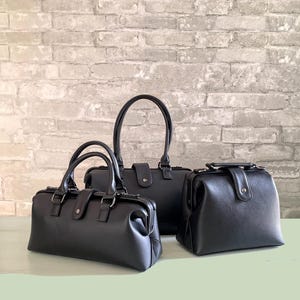 Sacs à main et sacs noirs en cuir végétalien, cadeau végétalien de qualité pour femme, sac de médecin Y2K de style vintage classique, sacs à main minimalistes conçus