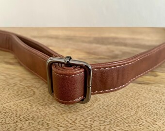 Vegan Leather Replacement Strap Brown W/ Dark Silver Tone Hardware For Tote Style Bags