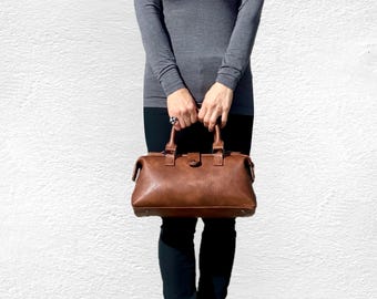 Vegan Leather Boston Bag: Top Handle Purse Crossbody, Vintage Style