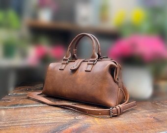 Vintage Style Bag W/ Top Handle, Vegan Leather Handbag Gift For Women