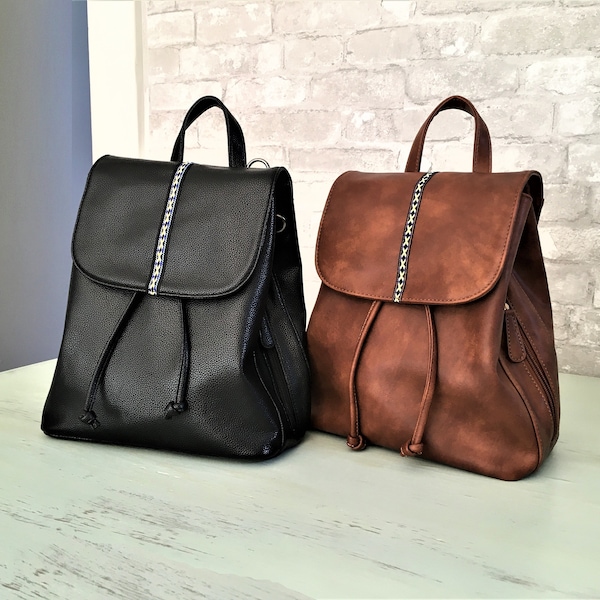 Mini Backpack Vegan Leather Bag Boho, Women’s Convertible Purse Backpack Mini For Anti Theft Traveling, Rucksack Mini Bag Gift For Her