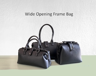 Vintage Style Doctor Bag Purse, Y2K Vegan Leather Frame Handbag