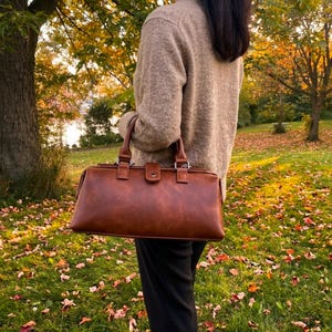 Vegan Leather Boston Bag: Top Handle Purse Crossbody, Vintage Style