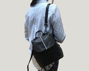 Convertible Mini Backpack Purse: Black Vegan Leather Travel Bag
