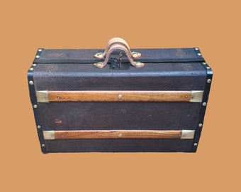 1870s Antique Transition Trunk: Restored Leather & Brass Luggage