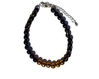 Gold Hematite and Black Onyx Adjustable Sterling Silver Bracelet