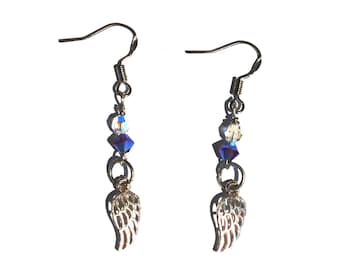 Brilliant Blue Swarovski Sterling Silver Angel Wing Earrings