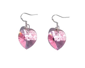 Sterlingzilveren Swarovski roze hartoorbellen