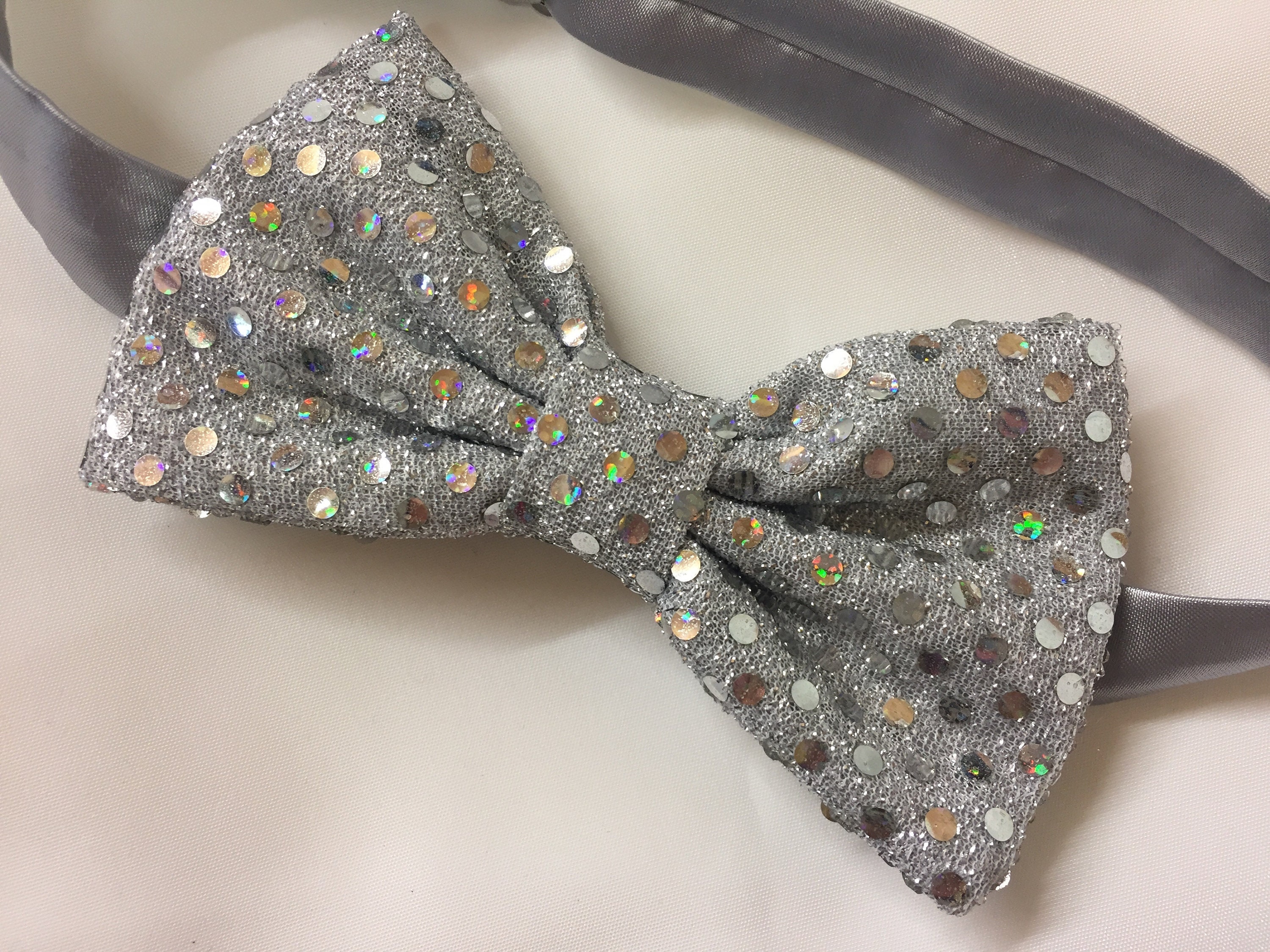 Bowtie, Sparkly Bowtie, Sequin Bowtie, Funky Bowtie, Silver Bowtie ...