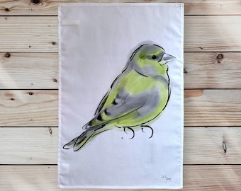 Torchon oiseau de jardin, 100 % coton, torchon verdier, cadeau pour les amateurs d'oiseaux britanniques, torchon oiseau britannique, torchon, cadeau petits oiseaux