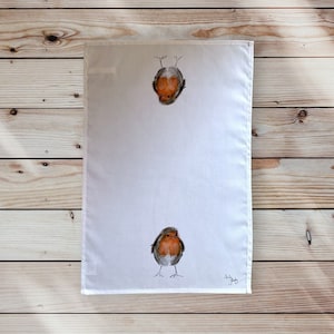 Robins Bird Tea Towel, 100% Cotton, Large Tea Towel, Superior Cotton, British Birds Gift, Robin Dishcloth, Tea Cloth, Dishcloth, Robin Gifts