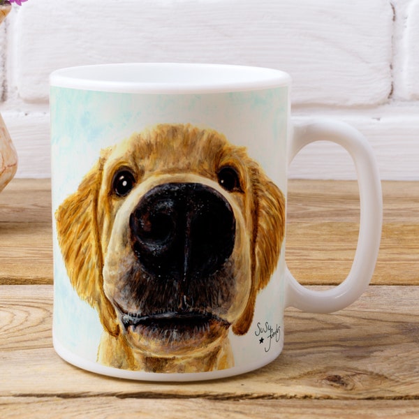 Retriever Dog Mug, Dog Mug, Golden Retriever Mug, Puppy Mug, Golden Retriever Puppy Mug by Artist Susy Fuentes