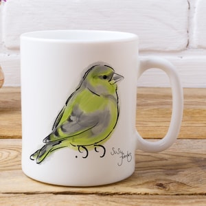 Greenfinch Bird Mug by Artist Susy Fuentes