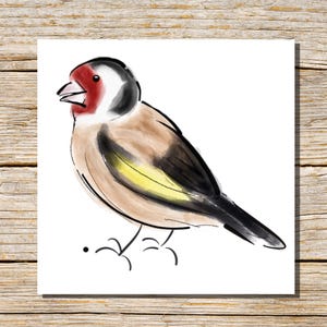 Cartão de saudação de pássaro, cartão de pintassilgo, cartão de felicitações, cartão personalizado, pintassilgo em branco por dentro, cartão de pássaro pela artista Susy Fuentes