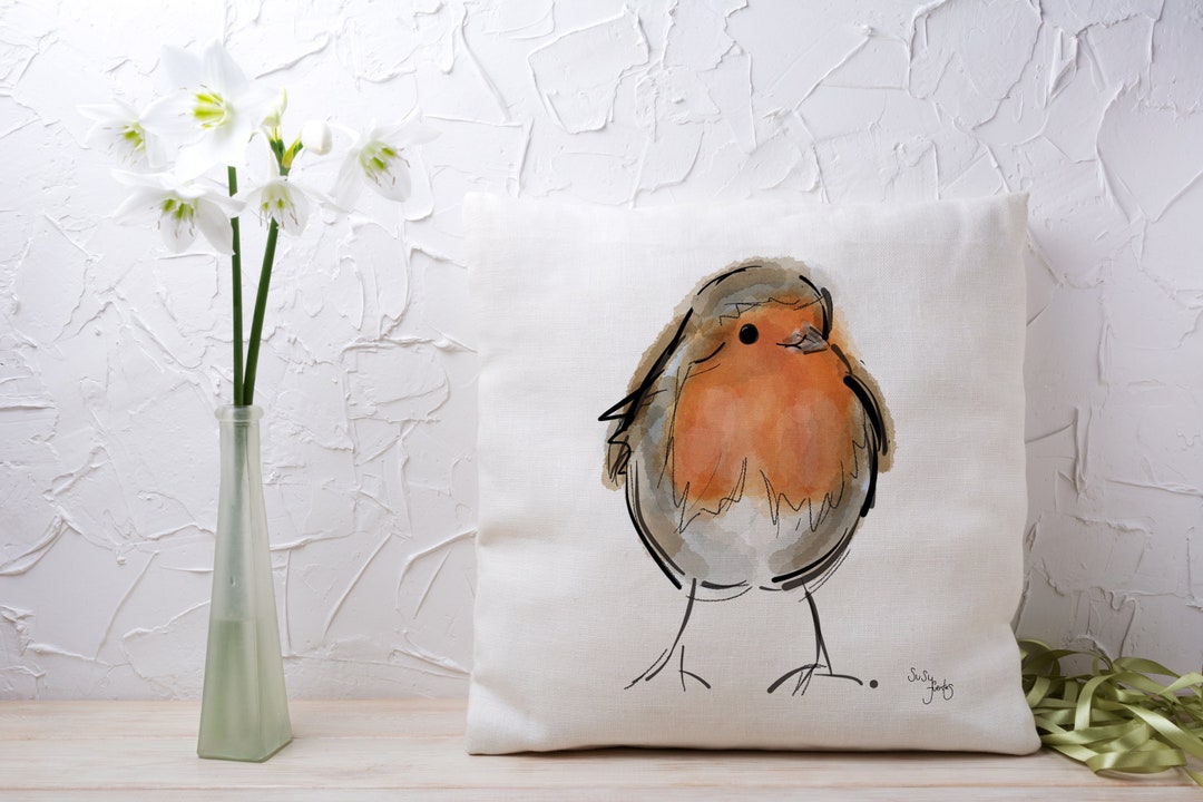 Robin Bird Cushion Cover, Cushion Covers, Garden Bird Cushion, 45x45cm