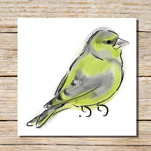Cartão de saudação de pássaro, cartão de pintassilgo verde, cartão de felicitações, em branco por dentro, pintassilgo verde, cartão de pássaro, cartão de pássaro personalizado, pintassilgo verde personalizado