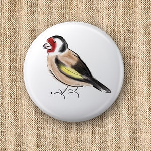 Bird Pin, Button Badge 25mm, Goldfinch Button Badge, Pinback, Bird Button Badge, Pin Badge, Goldfinches, Goldfinch Bird Badge, Garden Birds